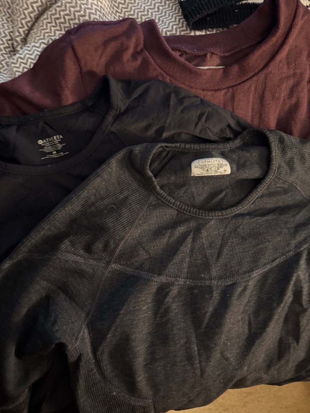 Athleta Black, Charcoal & Burgundy Long Sleeve Tops